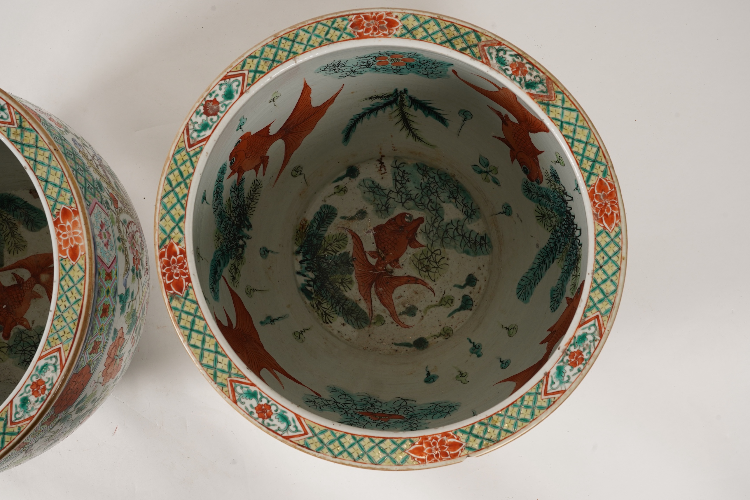 A good pair of large Chinese famille rose fish bowls, 19th century